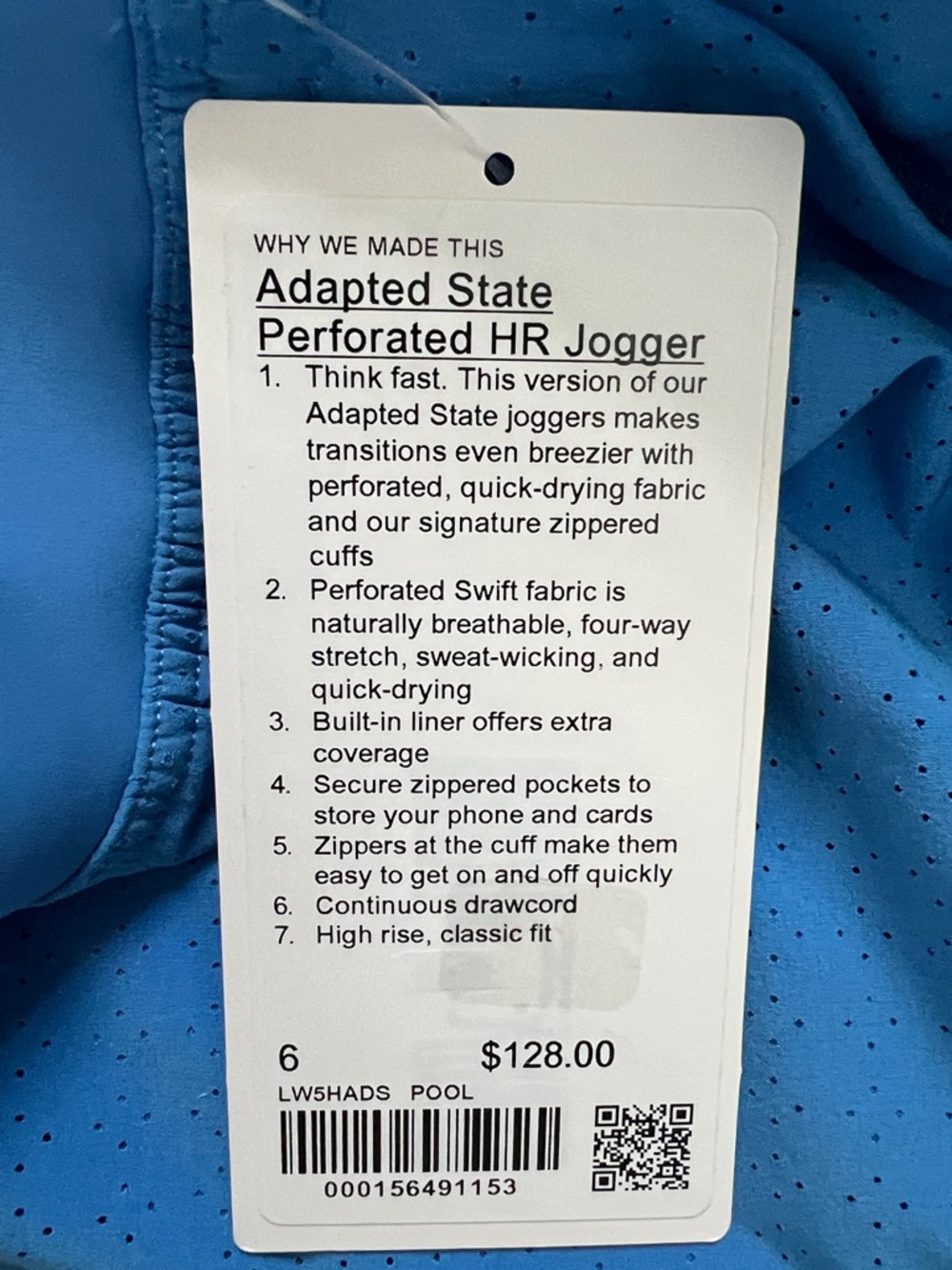 Lululemon Pool Party Blue Adapted State Perforated HR Joggers Size 6 NWT - Picture 4 of 8